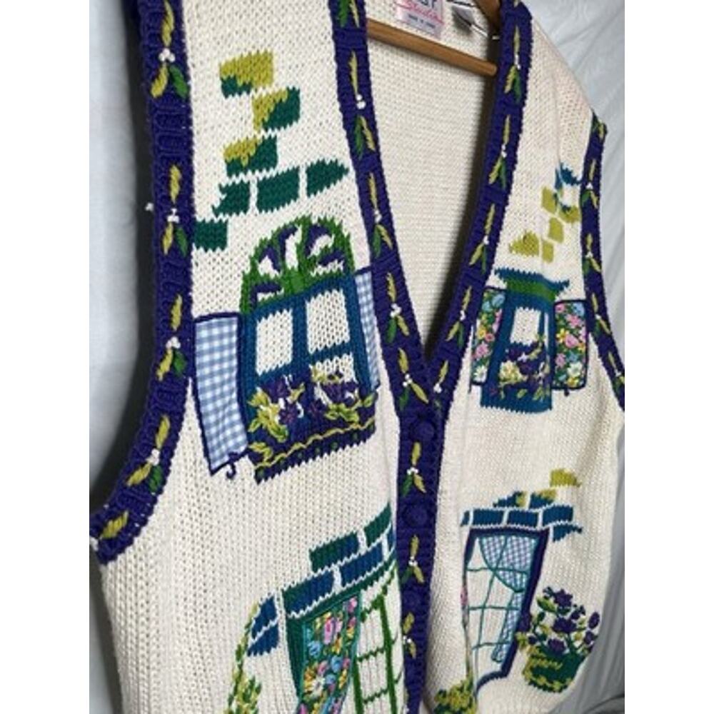 CST Studio Knit Sweater Vest Size 2x Floral Window Box Graphics Ramie Blend - Picture 2 of 14